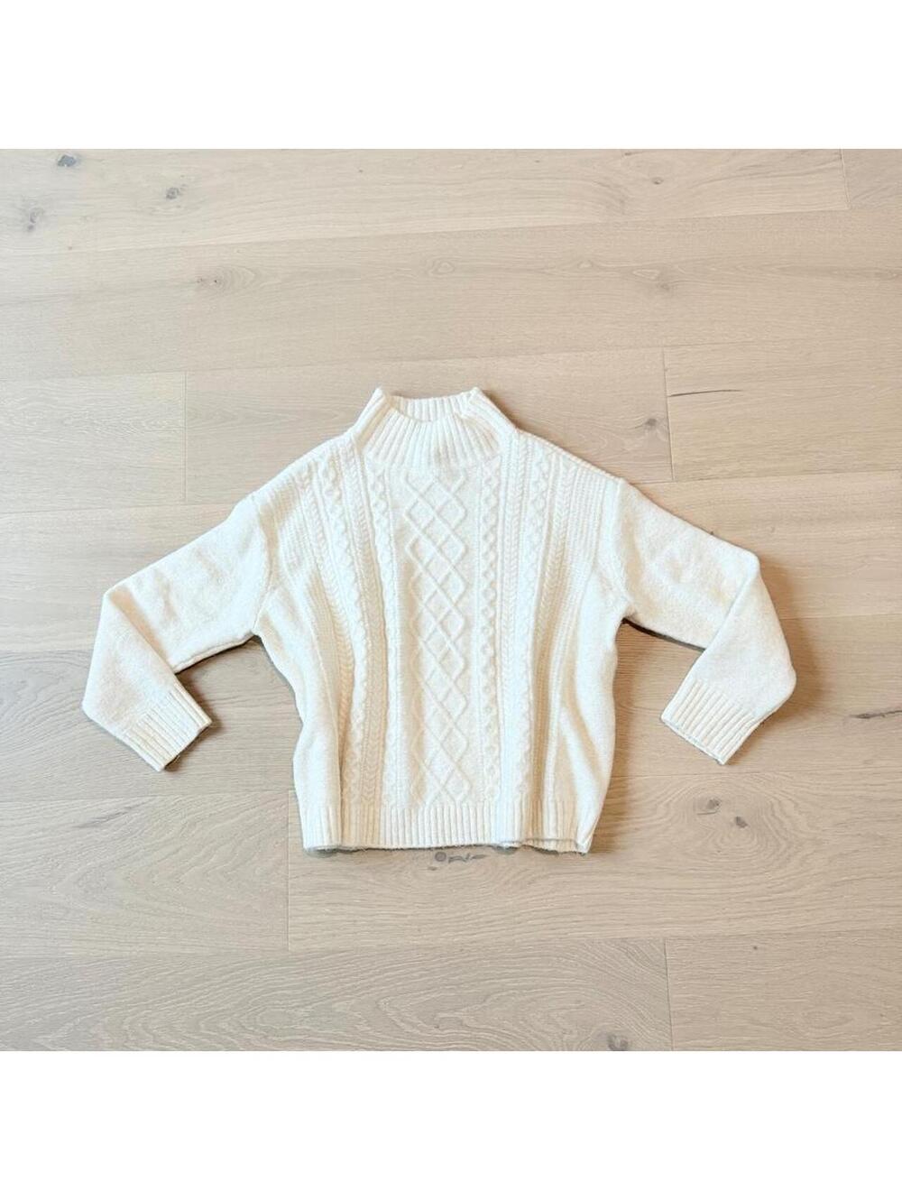 LOFT Petites Ivory Cable Knit Sweater SP